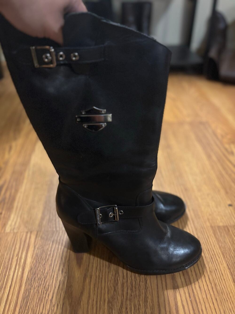 NWOT Harley Davidson Black Leather Biker Motorcycle Heeled Tall Boots